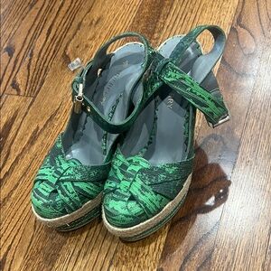 Green Patterned Espadrille Wedge Sandals - Unbranded